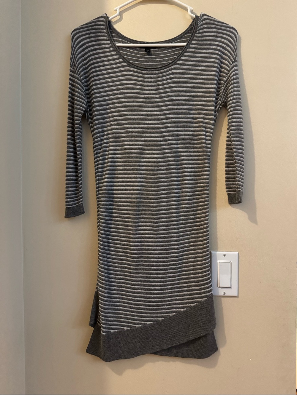 Express Gray & Light Gray Striped Long Sleeve Knit Dress